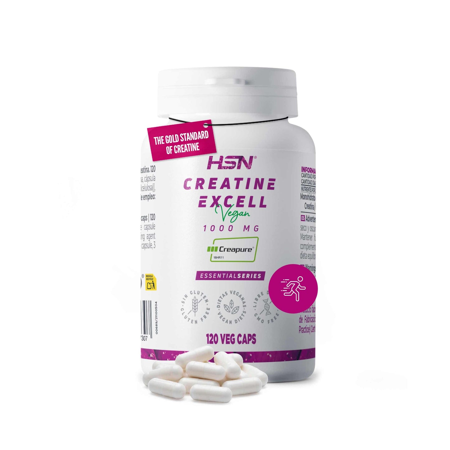 HSN Creatina 100% CREAPURE® en Cápsulas | 120 Cápsulas Vegetales (40 Servicios) | Sello de Calidad Garantizada: Puro Monohidrato de Creatina Micronizada Libre de Contaminantes | Vegano, Sin Gluten