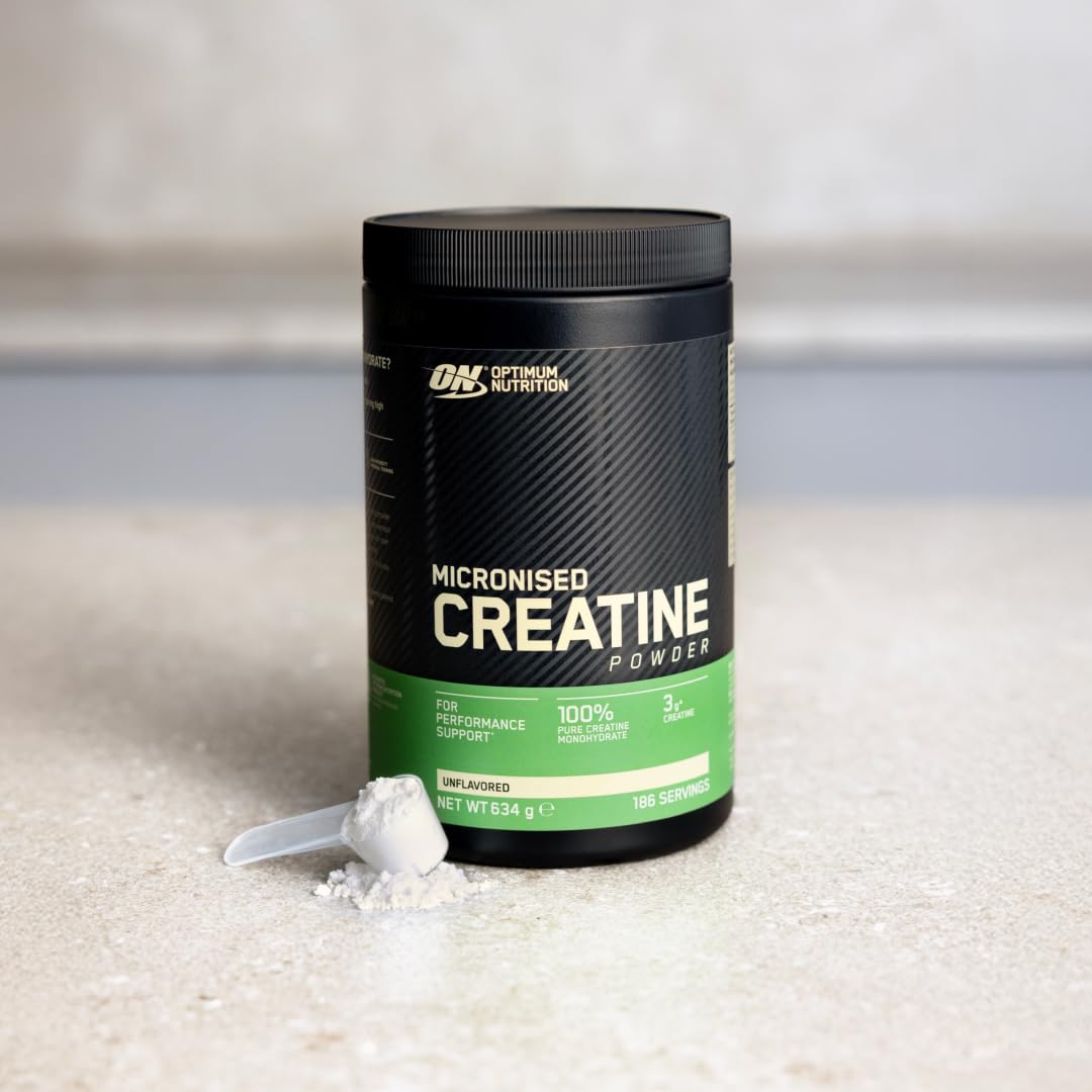 Optimum Nutrition Creatina Micronizada en Polvo, Sin Sabor, 634g, 186 Servicios