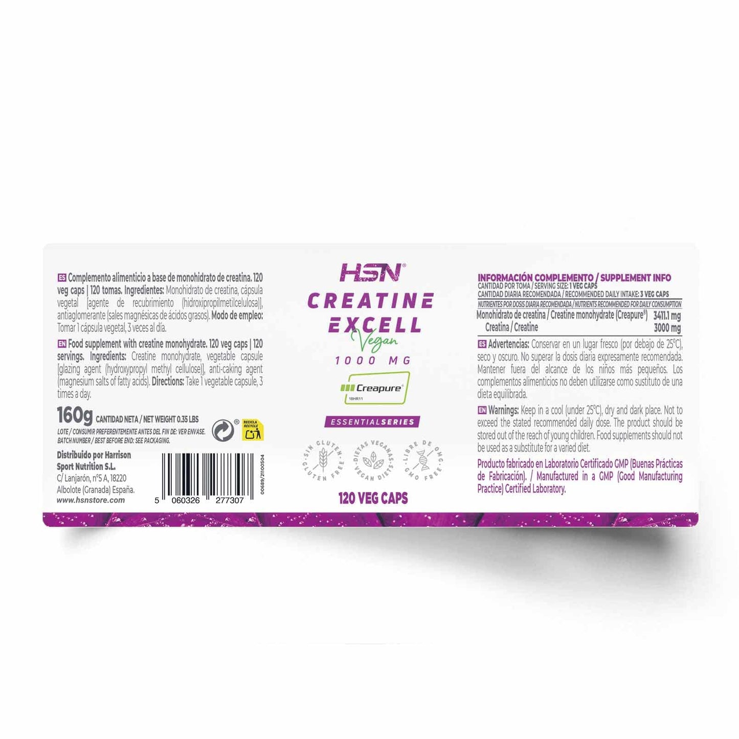 HSN Creatina 100% CREAPURE® en Cápsulas | 120 Cápsulas Vegetales (40 Servicios) | Sello de Calidad Garantizada: Puro Monohidrato de Creatina Micronizada Libre de Contaminantes | Vegano, Sin Gluten