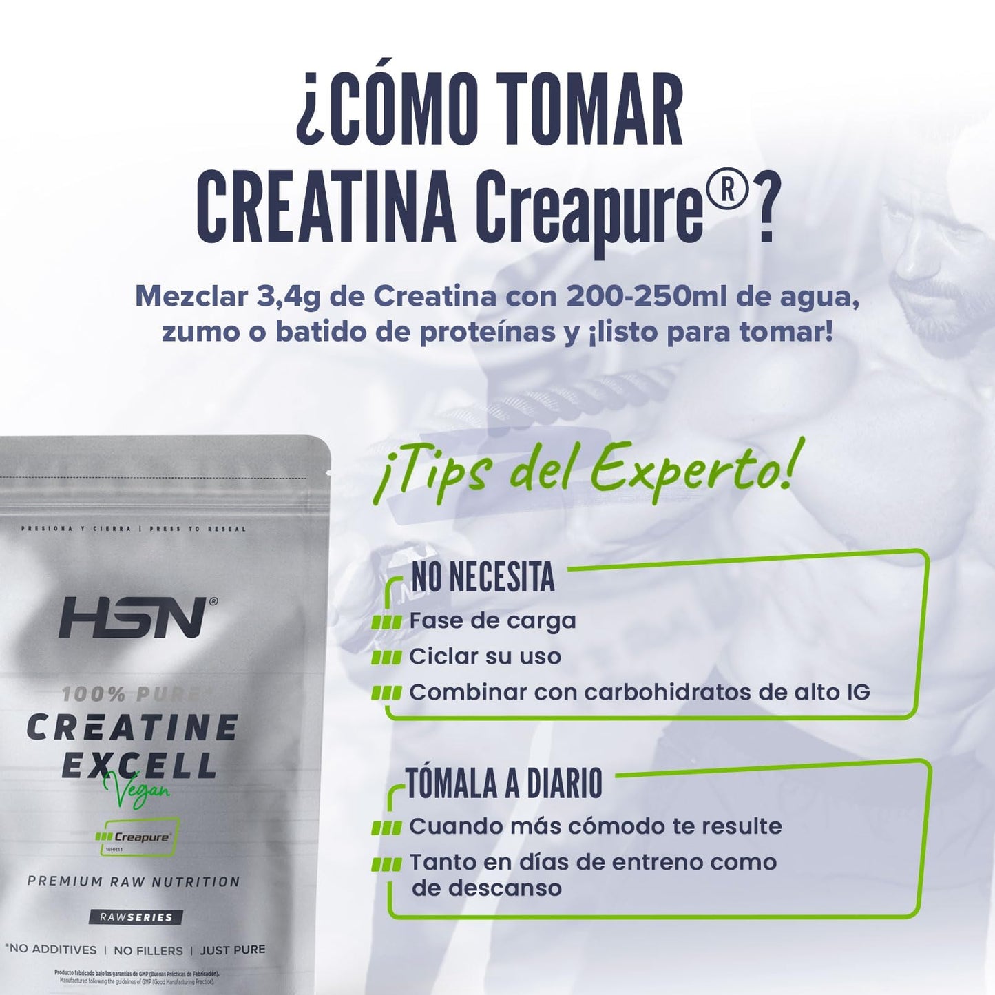 HSN Creatina 100% CREAPURE en Polvo Sin Sabor 500g | 100% Monohidrato de Creatina Micronizada | No Incluye Dosificador | Sin Añadidos y Libre de Contaminantes | No-GMO, Vegano, Sin Gluten