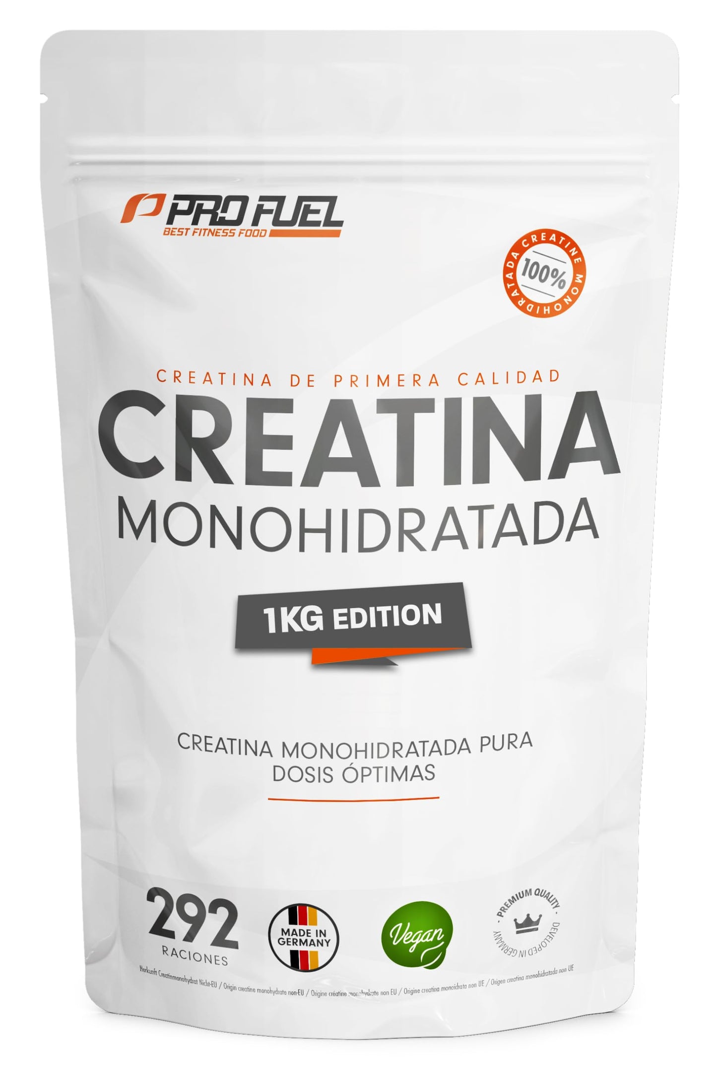Creatina monohidratada en polvo 1kg / 1000g - calidad micronizada - óptimamente dosificada - creatina pura sin aditivos - 100% vegana - para 292 dias