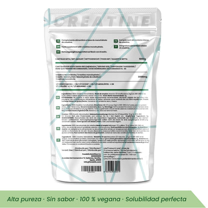 Foodelis Creatina Monohidratada en Polvo 1 kg / 333 Dosis - 100% Creatina Monohidrato Micronizada - Sin Sabor - Pura y Sin Aditivos - No-GMO - Alta Solubilidad - Incluye Dosificador
