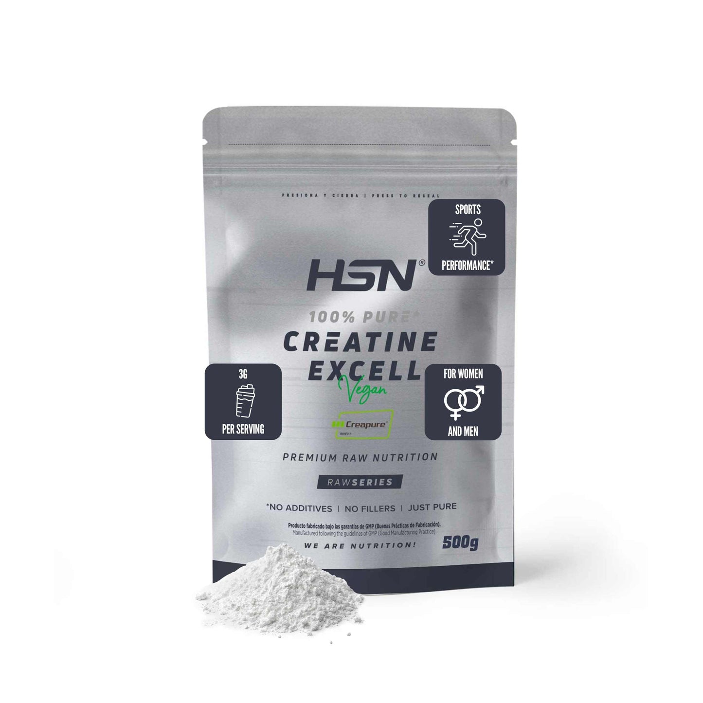 HSN Creatina 100% CREAPURE en Polvo Sin Sabor 500g | 100% Monohidrato de Creatina Micronizada | No Incluye Dosificador | Sin Añadidos y Libre de Contaminantes | No-GMO, Vegano, Sin Gluten