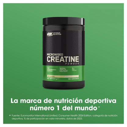 Optimum Nutrition Creatina Micronizada en Polvo, Sin Sabor, 634g, 186 Servicios
