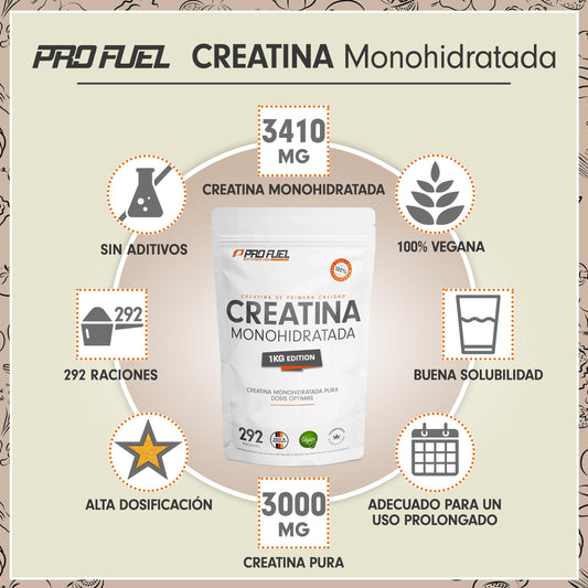 Creatina monohidratada en polvo 1kg / 1000g - calidad micronizada - óptimamente dosificada - creatina pura sin aditivos - 100% vegana - para 292 dias