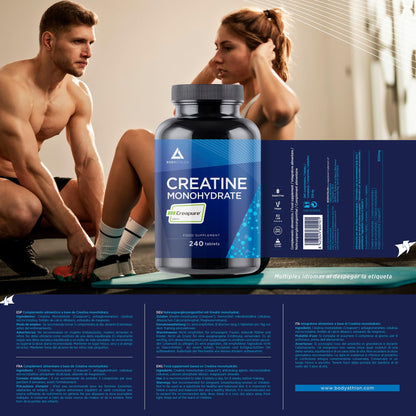 Creatina CREAPURE Monohidrata 240 comprimidos- Calidad garantizada, Vegano- Aumenta tu masa muscular fuerza y resistencia - Creatina Monohidratada Pura 3000mg- Comprimidos solubles- Bodyathlon